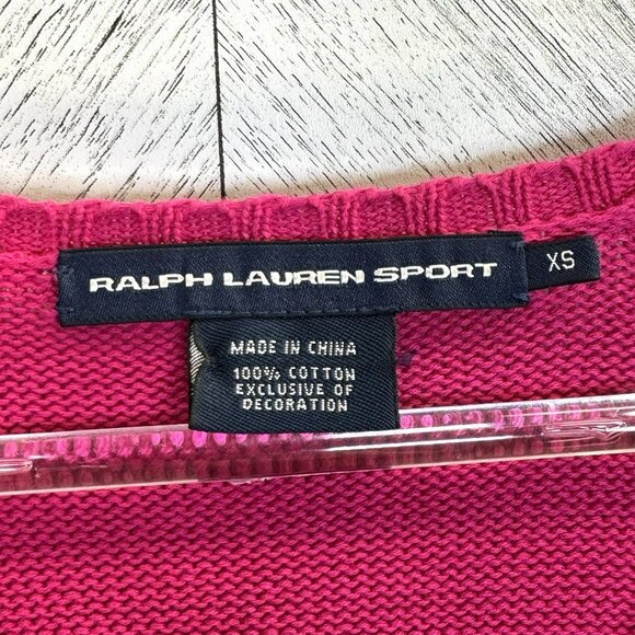 Ralph Lauren Sport Sweater Womens Size XS Pink V-Neck Knit Polo Horse Cotton - Picture 2 of 4